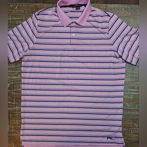 Ralph Lauren Shirt Adult L Pink Striped RLX Stretch Golf Polo Performance Active
